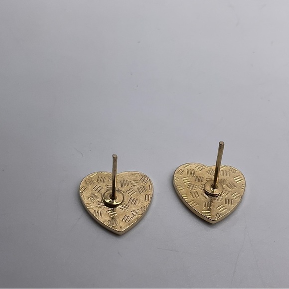 Earrings Cloisonne Stud Butterfly Flower Gold Tone Heart White 80s Vintage Jewel - Picture 5 of 6